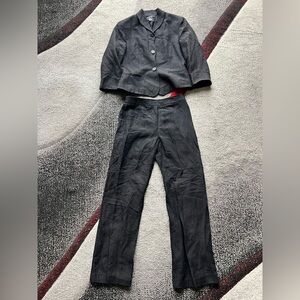 Etcetera Black Linen Scalloped Button Front Pant Suit